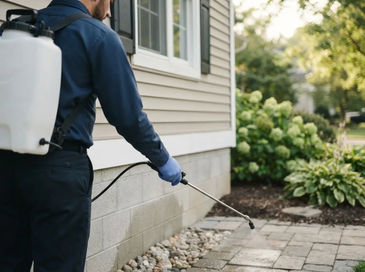 Pest control technician inspecting a home in Cornucopia, WI